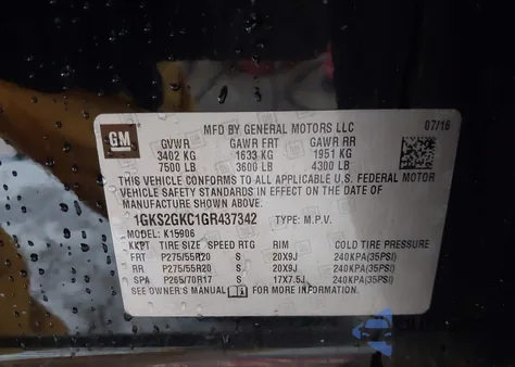 2016 GMC Yukon Xl Slt from USA, damaged, VIN 1GKS2GKC1GR437342